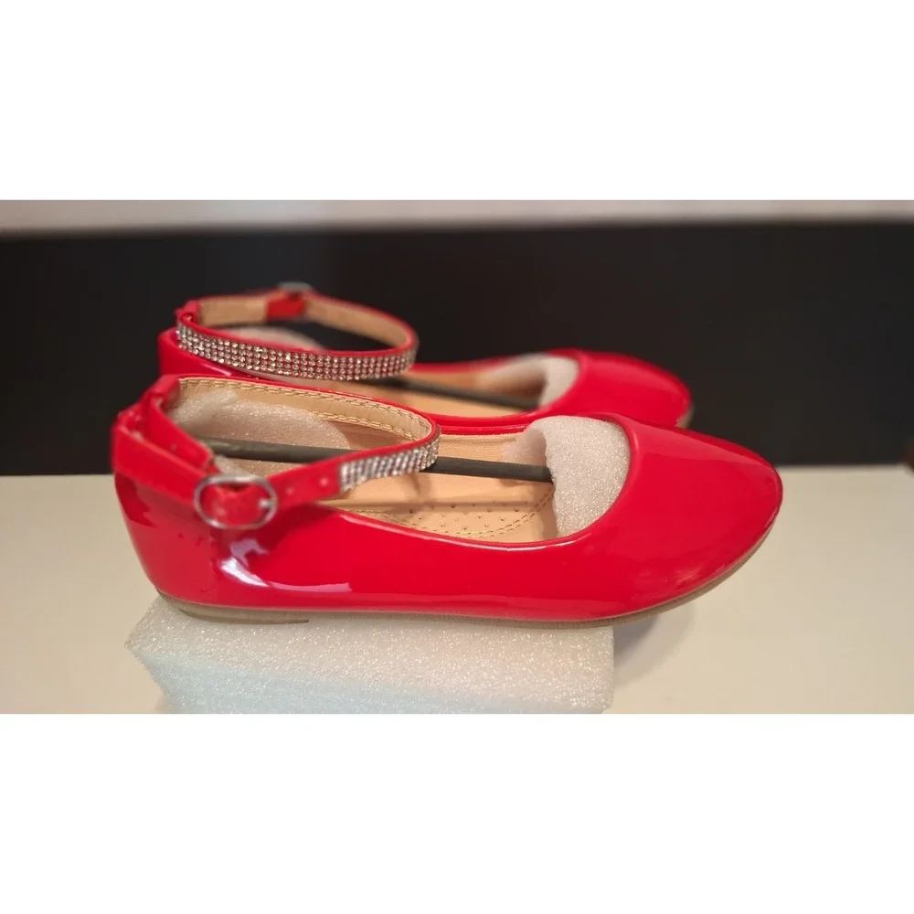 GIRLS RED RHINESTONE STRAP DRESS SHOES MARY JANE SIZE 1 NEW CUTE